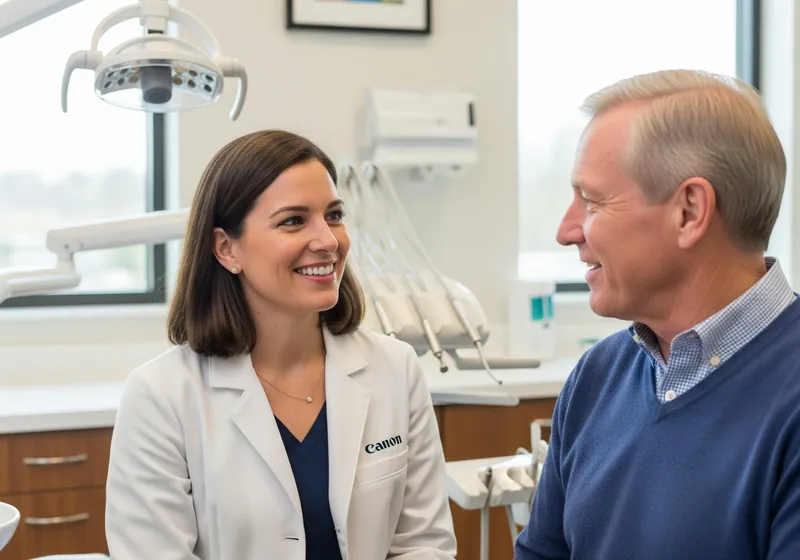 Dentist consulting with patient in modern practice